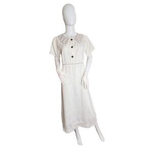Vintage Alywear Dress Small Cottagecore Linen Maxi Button Front Peter Pan Collar